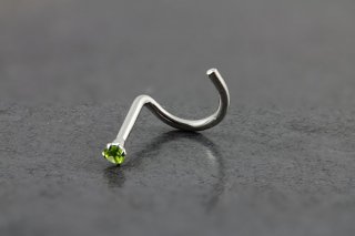 14kt White Gold 1.5mm Peridot Nose Screw