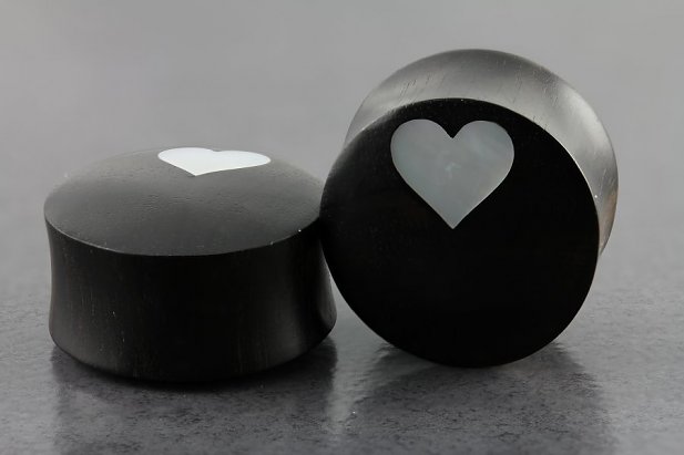 Areng Wood with Mother of Pearl Heart Flared Plugs