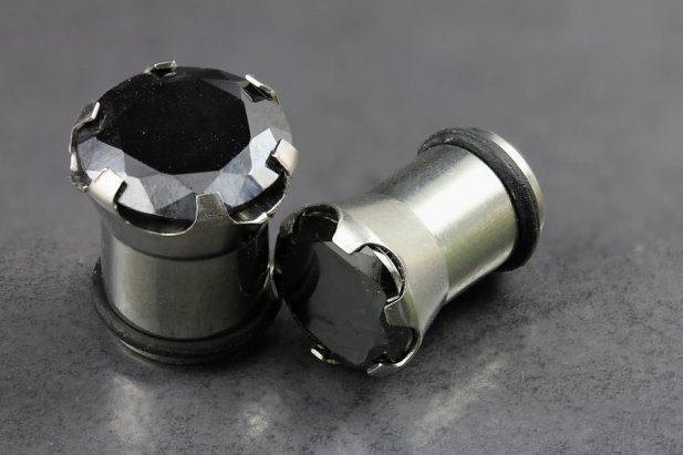 Black Cubic Zirconia Steel Plugs