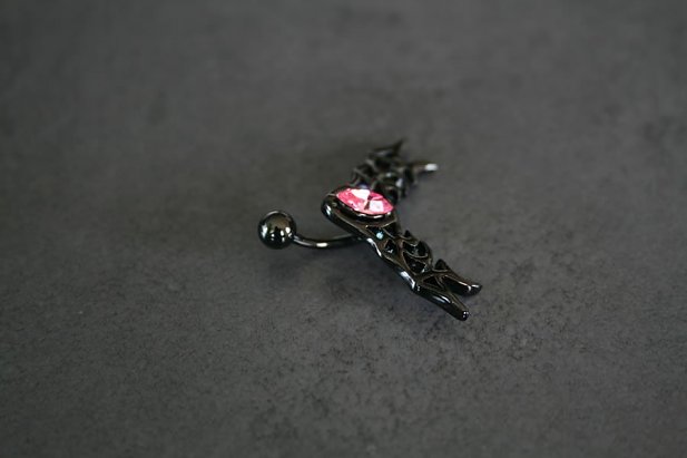Black Tribal Belly Ring with CZ