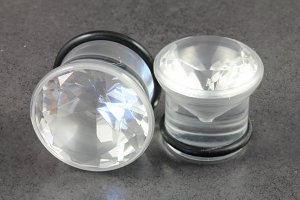 Clear Acrylic Single Flared Cubic Zirconia Plug