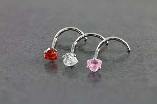 Cubic Zirconia Heart Nose Screw