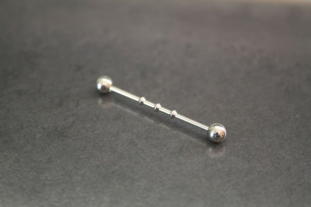 Designer Industrial Ear Barbell with Small Diamond Cuts