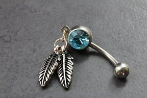 Double Feather Dangle Belly Bar