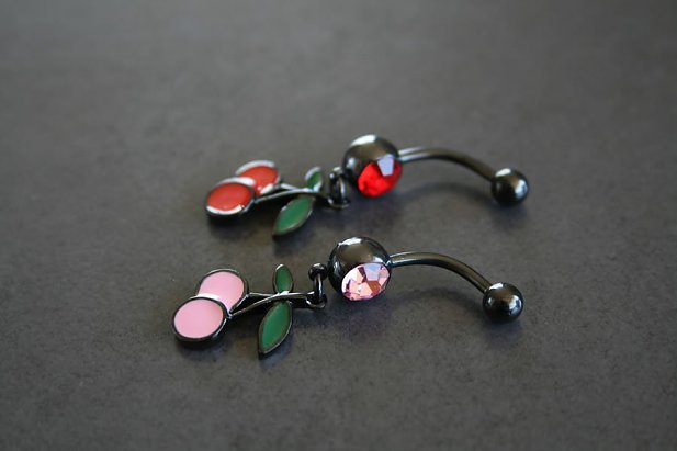 Hand Painted Cherries Belly Ring