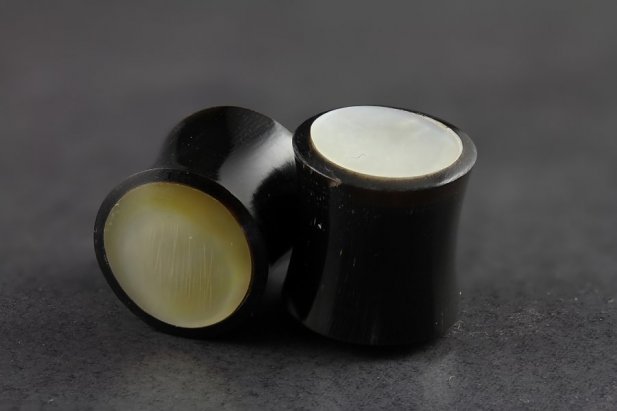 Horn and Mother of Pearl Exotic Flared Plugs