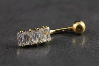 Jewelled Gold Curved Belly Bar