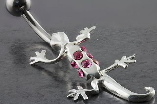 Jewelled Sterling Silver Gecko Belly Bar