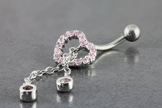 Open Heart Chain Dangle Belly Button Ring