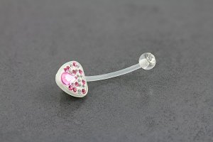 Pink Jeweled Heart Bioflex Belly Ring