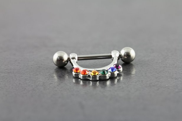 Rainbow Gem Nipple Ring