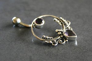 Silver Amethyst Bali Style Belly Ring