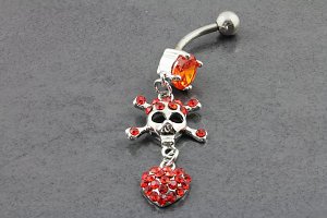 Skull Crossbone Heart Belly Ring