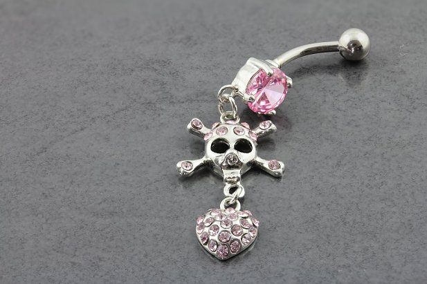 Skull Crossbone Heart Belly Ring