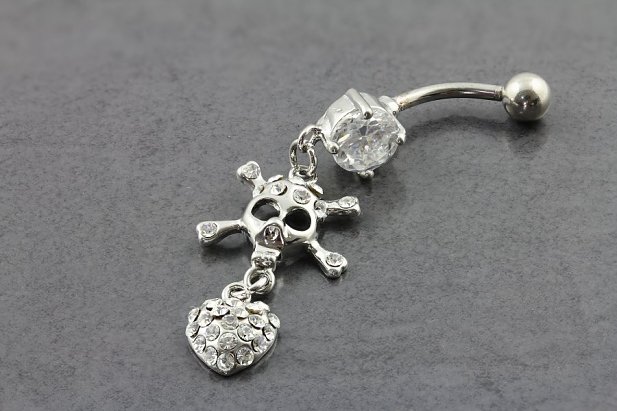 Skull Crossbone Heart Belly Ring