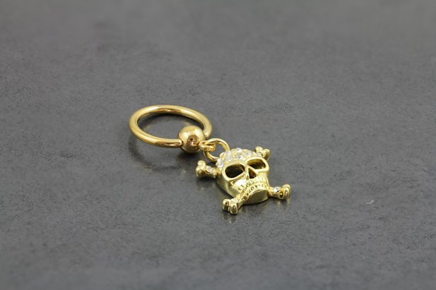Skull Dangle Charm Bead Ring