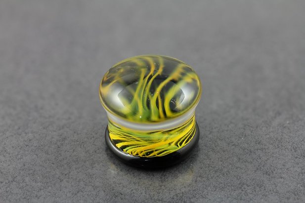 Yellow Black Glass Flared Plugs